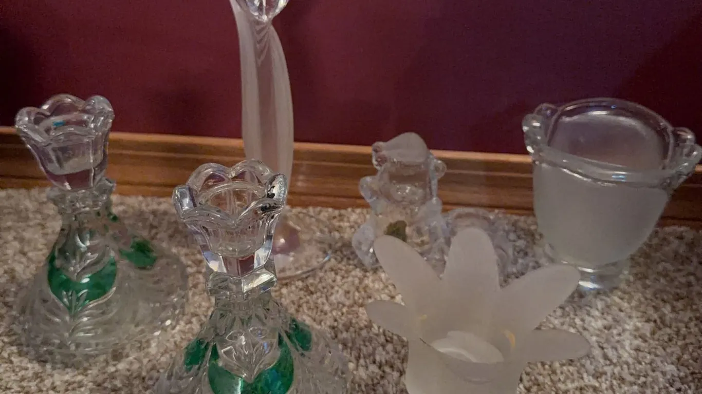 Glass Candle Holders and Decorative Glass Pieces, 6 Pieces