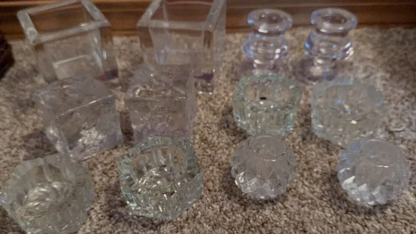 Clear Pressed Glass Candle Holders and Votive Cubes, 10-Piece Lot