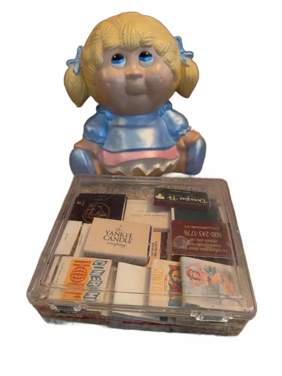 Ceramic Girl Piggy Bank 1983 Sherwood Heights With Vintage Matchbook Collection