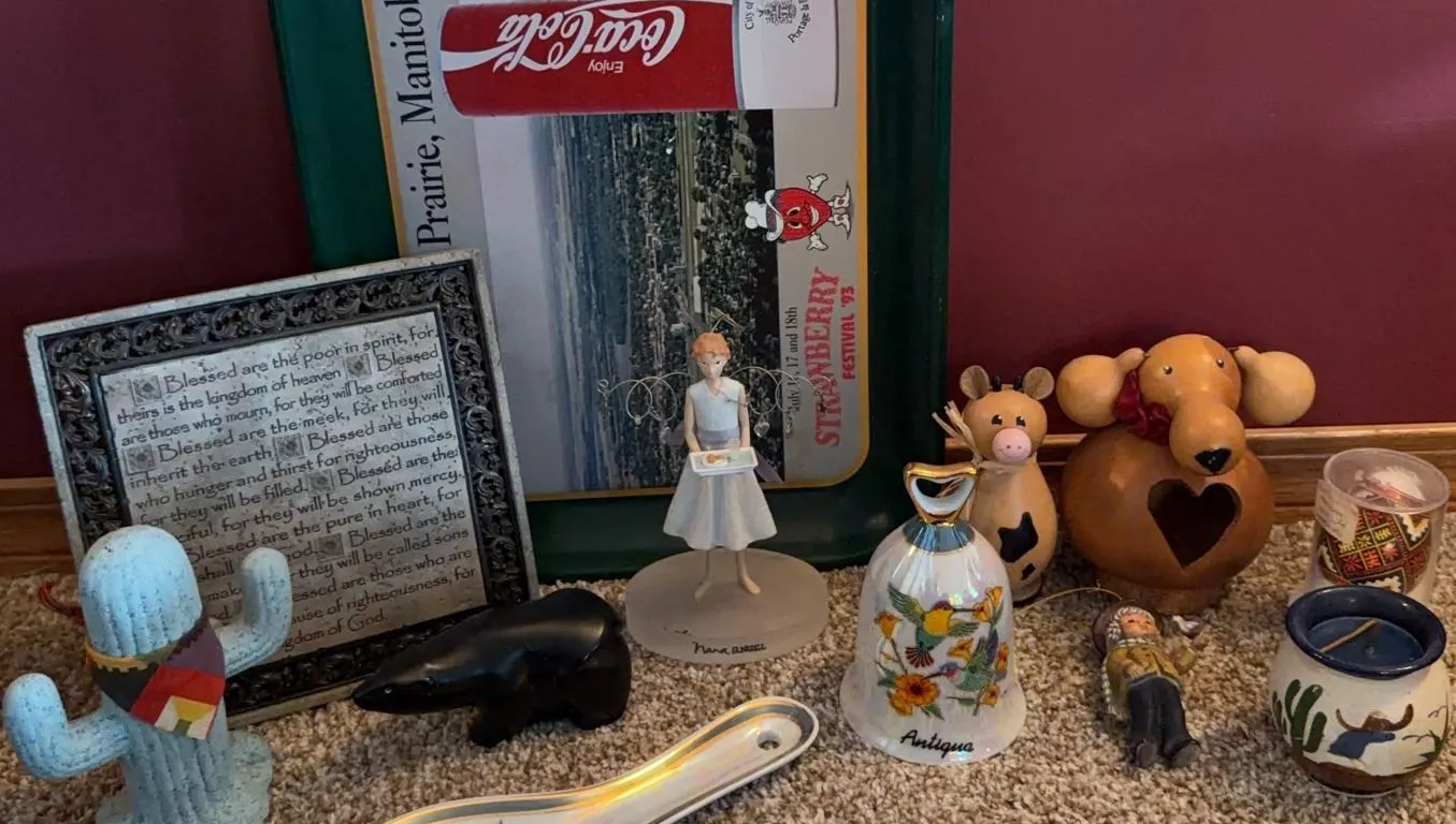 Decorative Collectibles Including Coca-Cola Tray, Figurines, Ceramic Spoon Rest