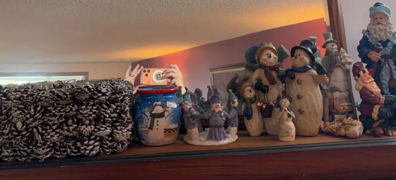 Snowman Figurines, Santa Ornament, Pinecone Decor and Snowman Jar