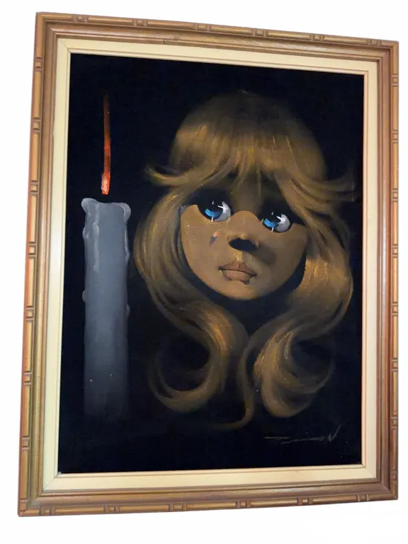 Oil Painting of Girl with Candle Signed T. Zinn in Gold-Tone Frame