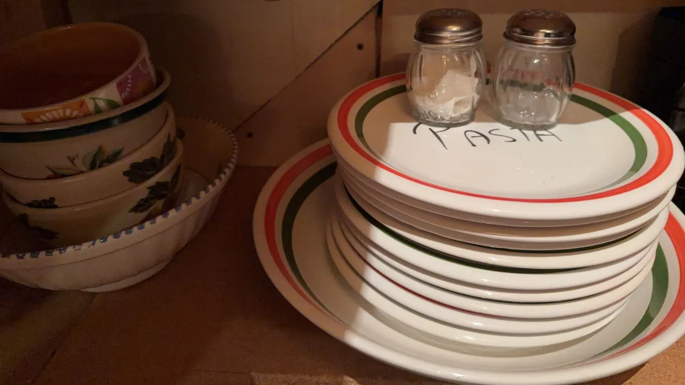 Ceramic Dinnerware, Pasta Plates, Salt Pepper Shakers, Black Octagonal Bowls