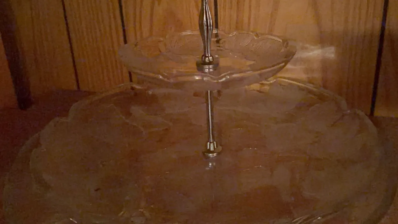 Two-Tiered Glass Serving Tray with Metal Handle