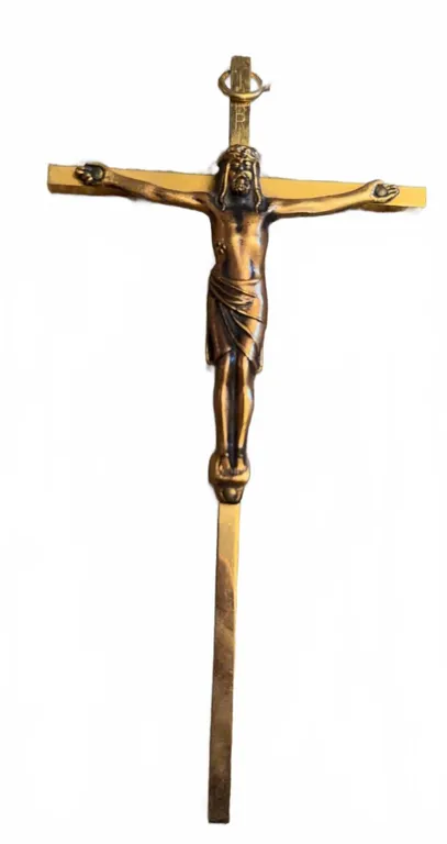 Brass Catholic Crucifix with Christ Figure and INRI Plaque