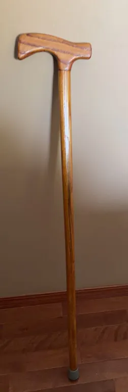 Wooden Walking Cane with Curved Handle and Rubber Tip