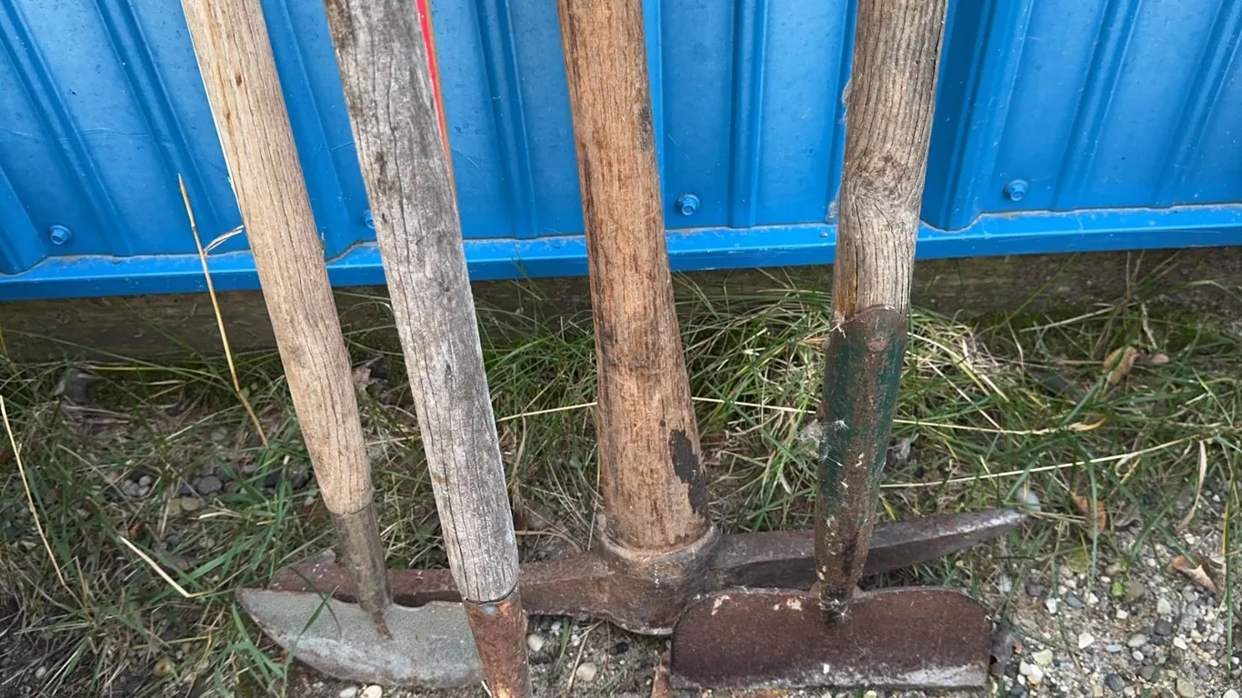5 Mixed Garden Tools With Wooden Handles
