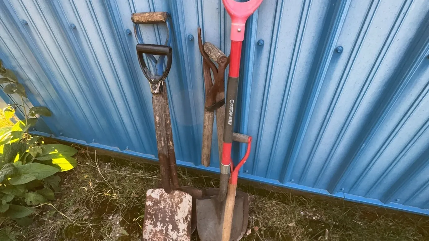 3 Hand Tools: 2 Shovels and Lopper With Wood Handles