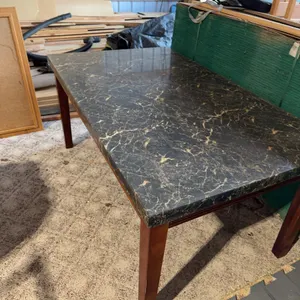 Rectangular Black Marble Top Table with Brown Wood Legs, 150x90x76 cm