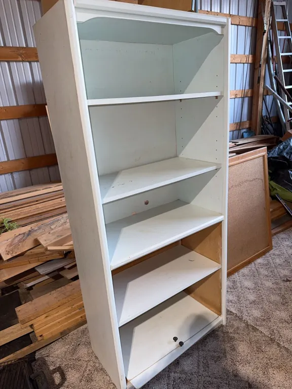 White Painted Wood Shelving Unit With Five Shelves and Detached Box Shelf