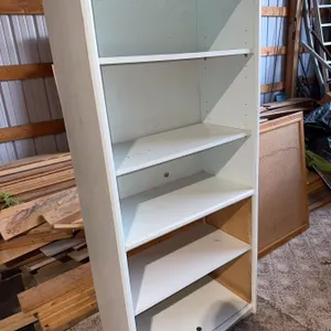 White Painted Wood Shelving Unit With Five Shelves and Detached Box Shelf