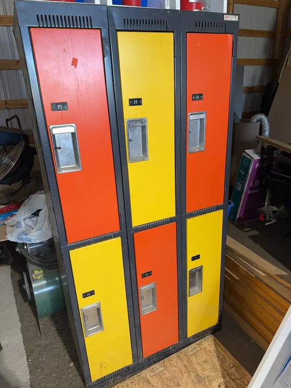 Waymarc 6-Door Metal Locker Unit, Red and Yellow Doors, 36"W x 18"D x 72"H