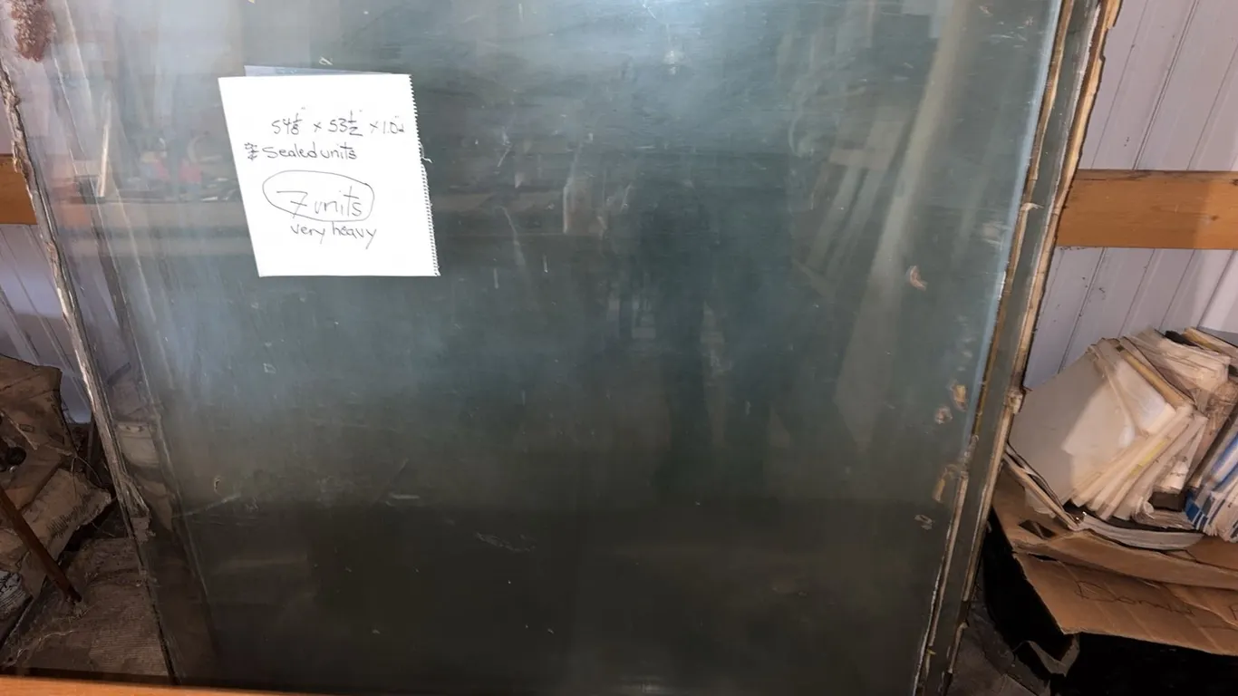 Seven Heavy Sealed Glass Window Units, Each 58 1/8" x 53 1/2" x 1"
