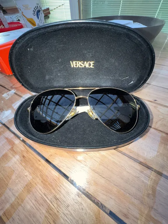 Versace MOD 2150-Q White Aviator Sunglasses with Gold Tone Medusa Detail and Case