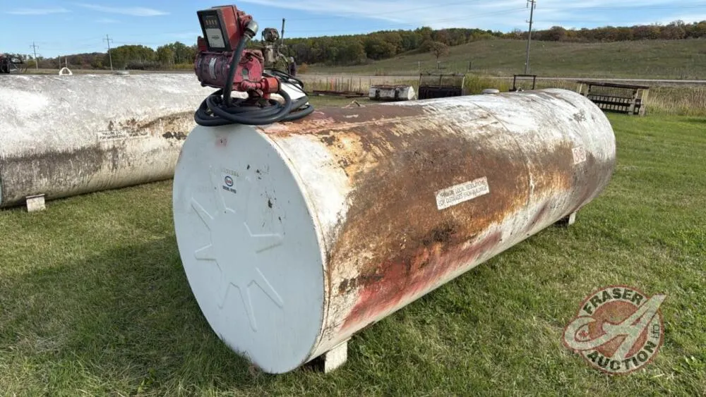 Westeel 1000gal fuel tank with AO Smith 115 volt pump, hose and nozzle. s/n2378C Tank (A)
