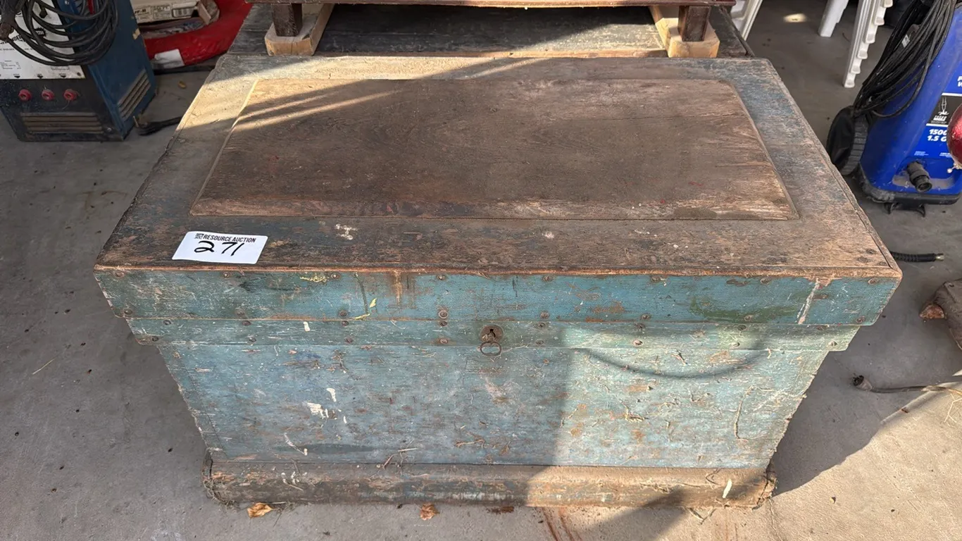 Vintage trunk w/ assorted antique tools