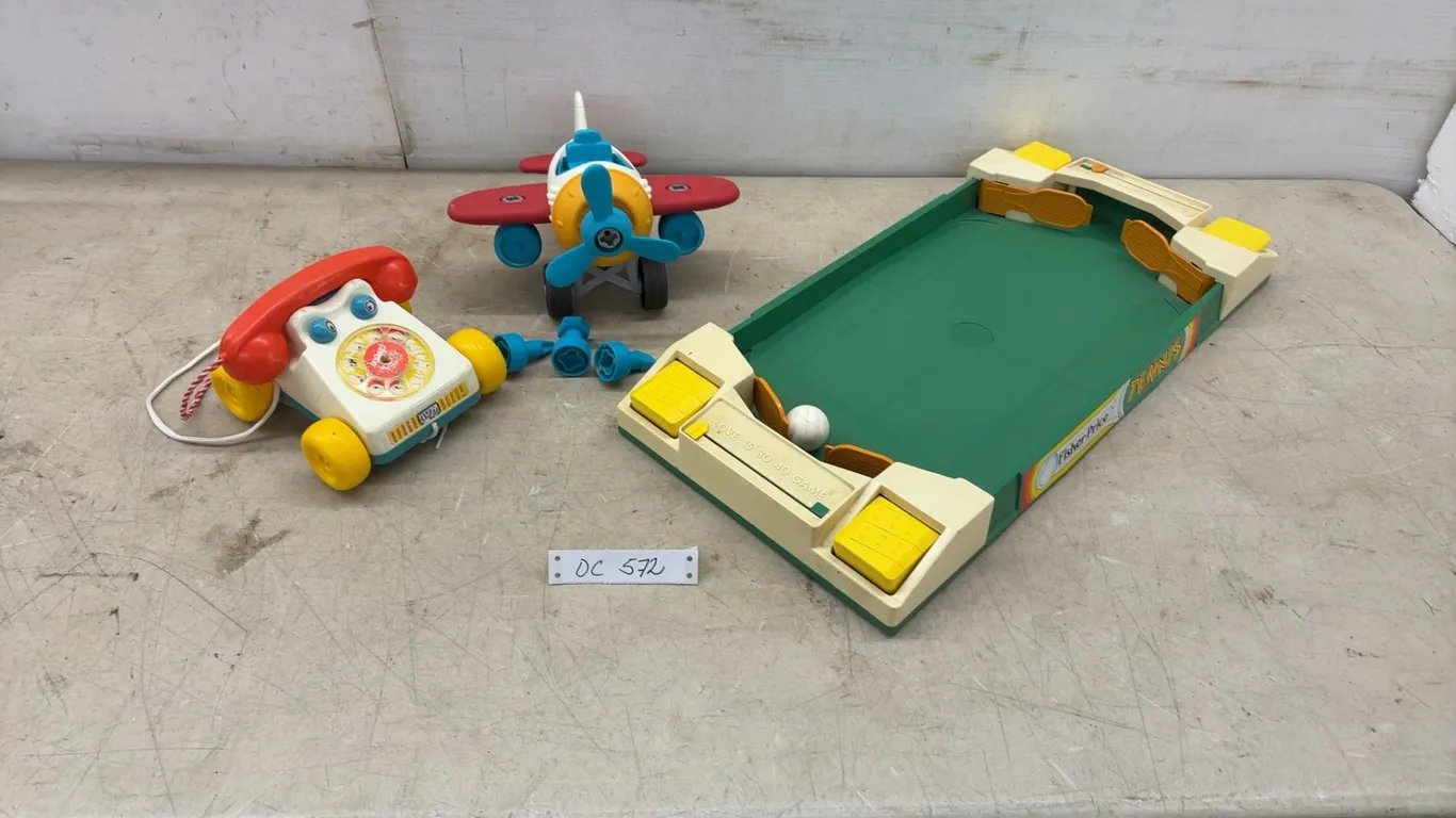 Vintage Fisher-Price Tennis Game Model 103, Chatter Telephone, and Toy Airplane