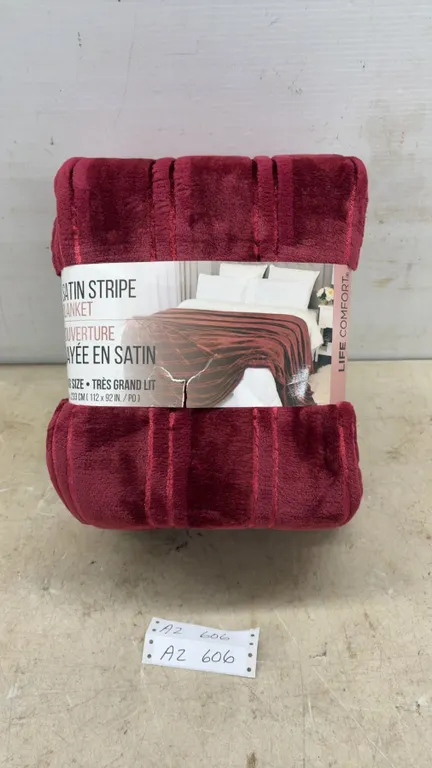 New Life Comfort Satin Stripe King Size Blanket, Burgundy, 100% Polyester, 112” x 92”
