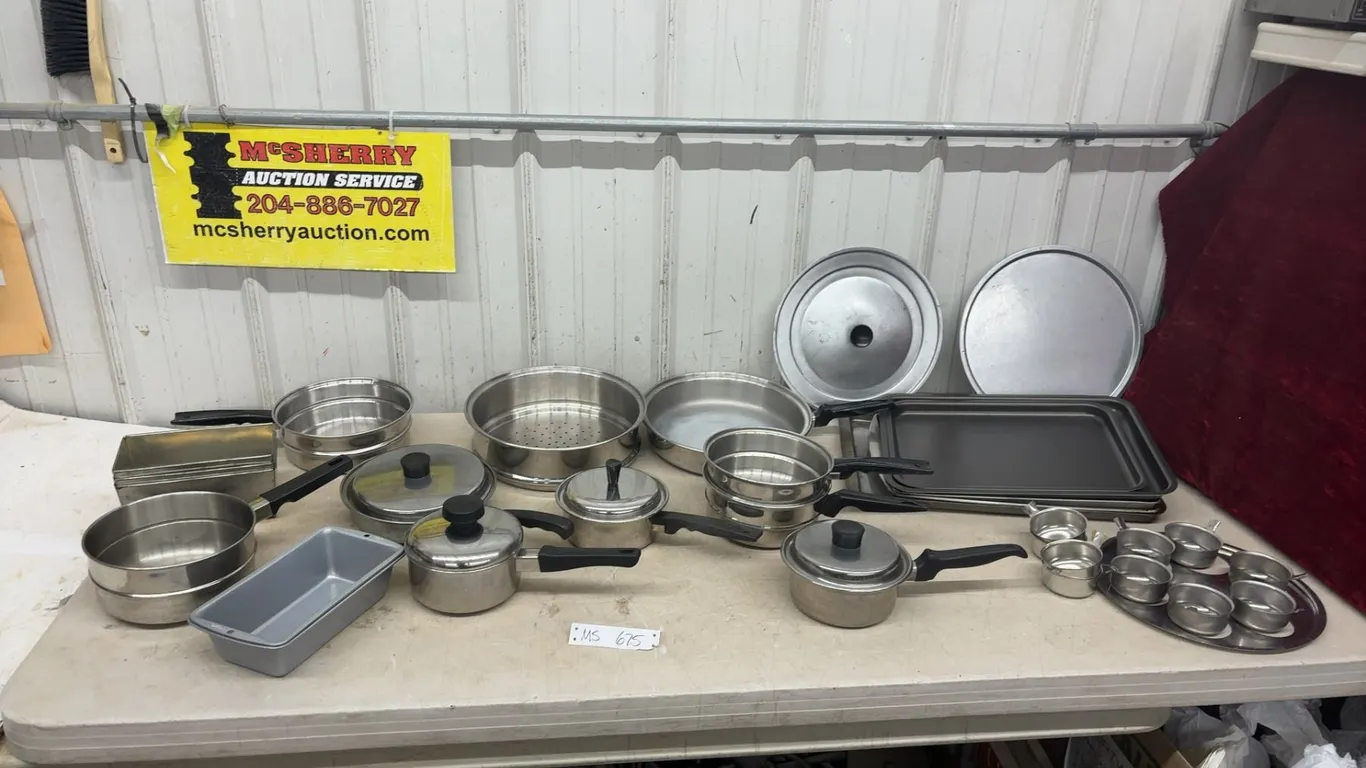 Stainless Steel Cookware Lot Including Pots, Pans, Lids, Steamer, Loaf Pan, Egg Poacher