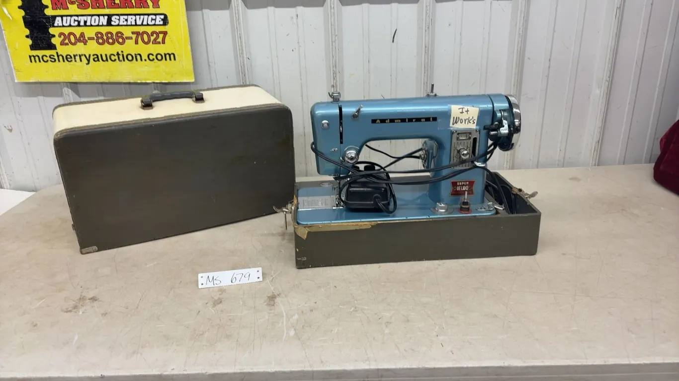 Vintage Admiral Super Deluxe Precision Made Blue Sewing Machine with Carrying Case - Works