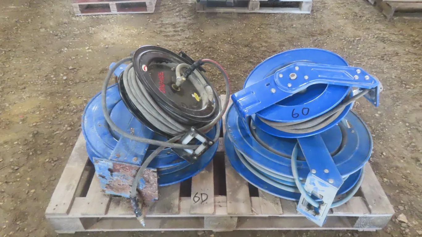 4 Retractable Hose Reels – 2 with Air Hose, 2 with Pressure Washer Hose