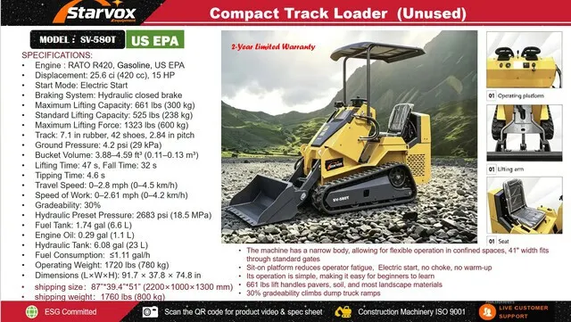 2026 STARVOX SV-580T Mini Ride-On Compact Track Loader (Unused)
