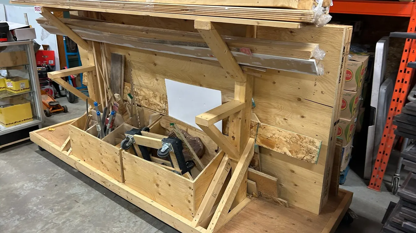 Lumber Cart w/ Assorted Wood And Hardware