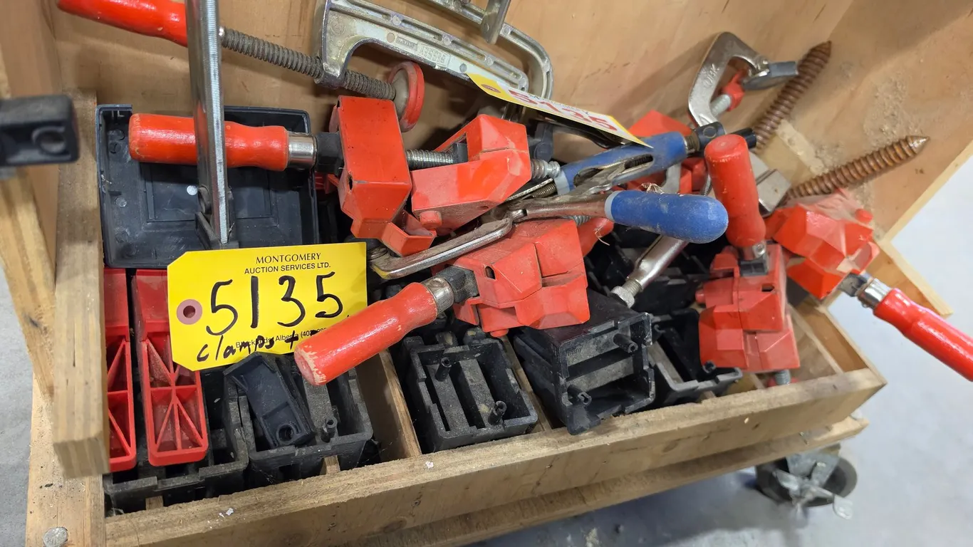 Assorted Woodworking Clamps In Cart