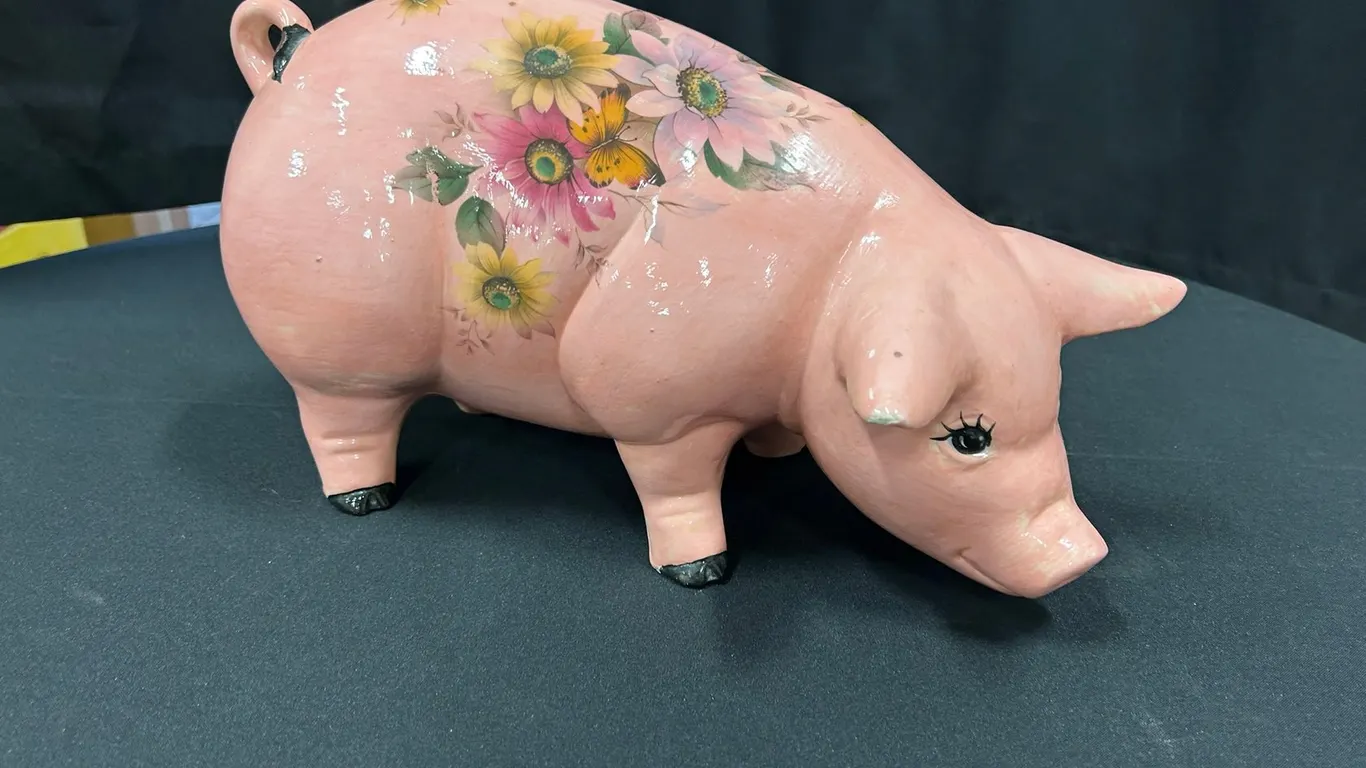 Ceramic Piggy Bank Floral Motif