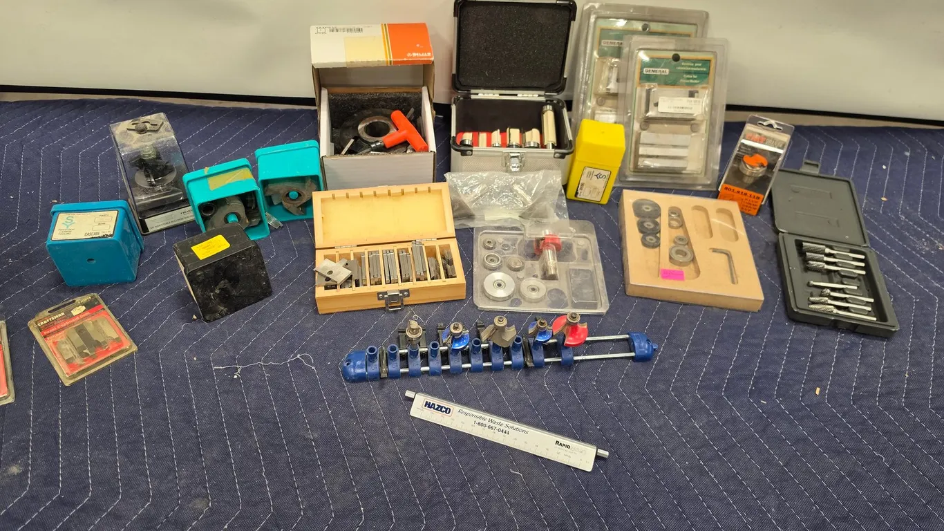 Assorted Woodworking Tooling And Router Bits