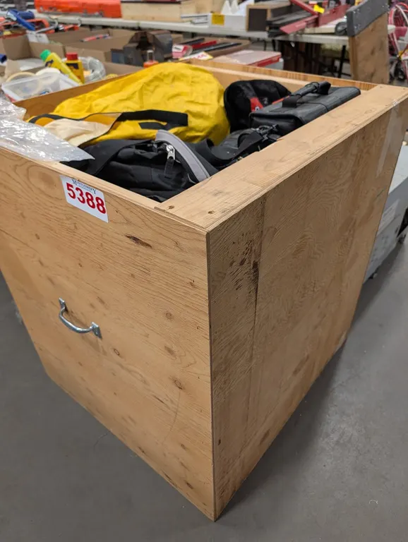 Wooden Crate w/ Assorted Tool Bags