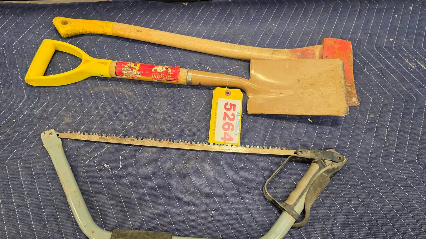 Axe, Pitbull Shovel, Bow Saw