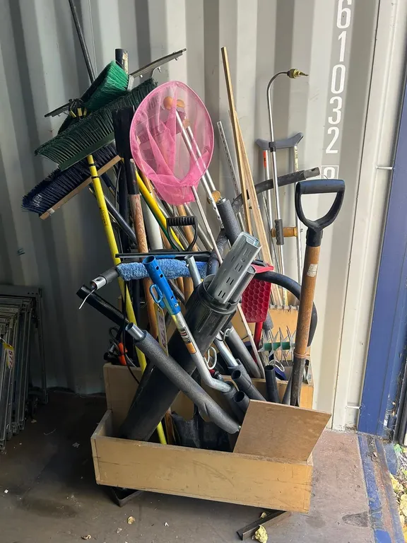 Assorted Garden Tools & Brooms