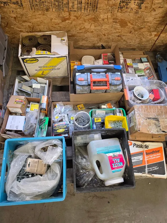 Assorted Fasteners, Nails, And Ice Melter