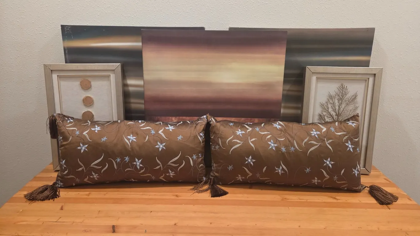 Blue, Brown, and Gold Tranquil Art Collection