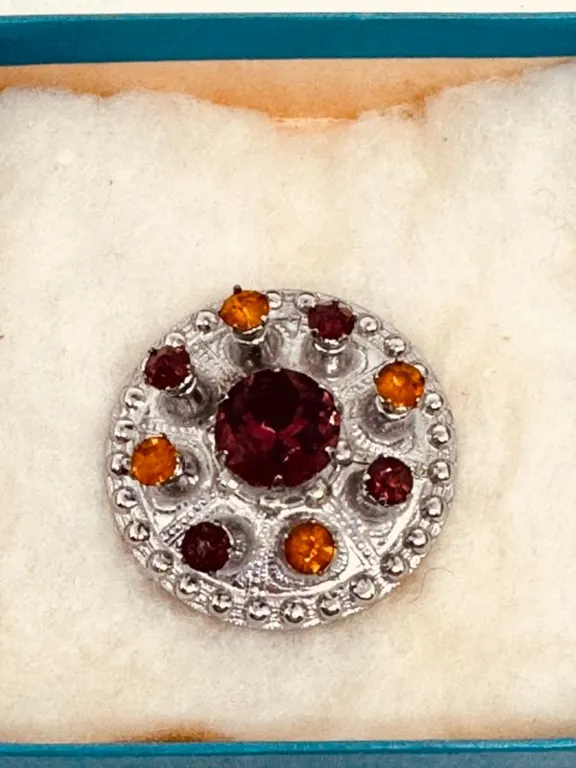 Vintage Scottish Kilt Pin/Brooch Amethyst/Amber Stones untested