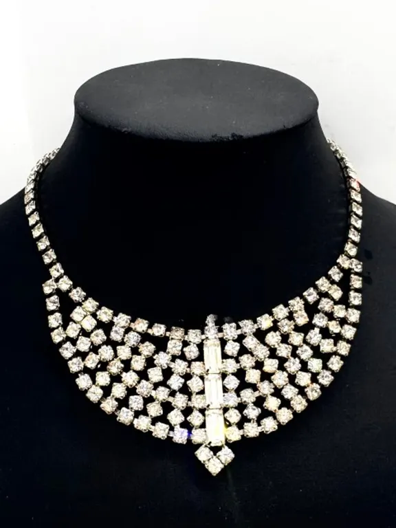 Glamorous 1940's Crystal Rhinestone Bib Necklace fab piece