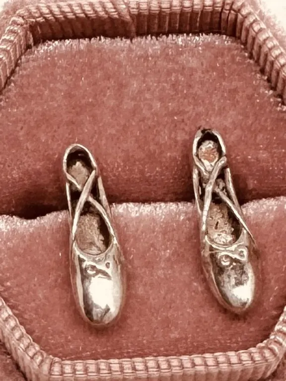 Sterling Silver Ballet Shoe Earring Set Pieced Untested .75"