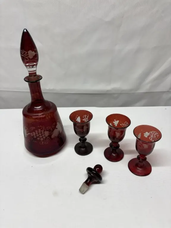Vintage Ruby Red Barware Set