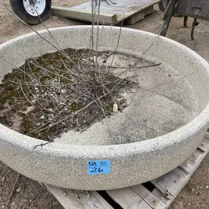 Large Round Precast Concrete Outdoor Planter – Exposed Aggregate Finish, 54” diameter, 12” tall, excellent condition