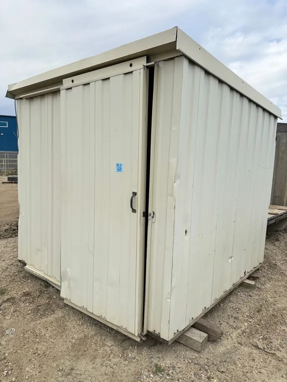 Portable Steel Storage Shed / Construction Site Storage Building, 8’4” square, 7’3” tall, plus contents