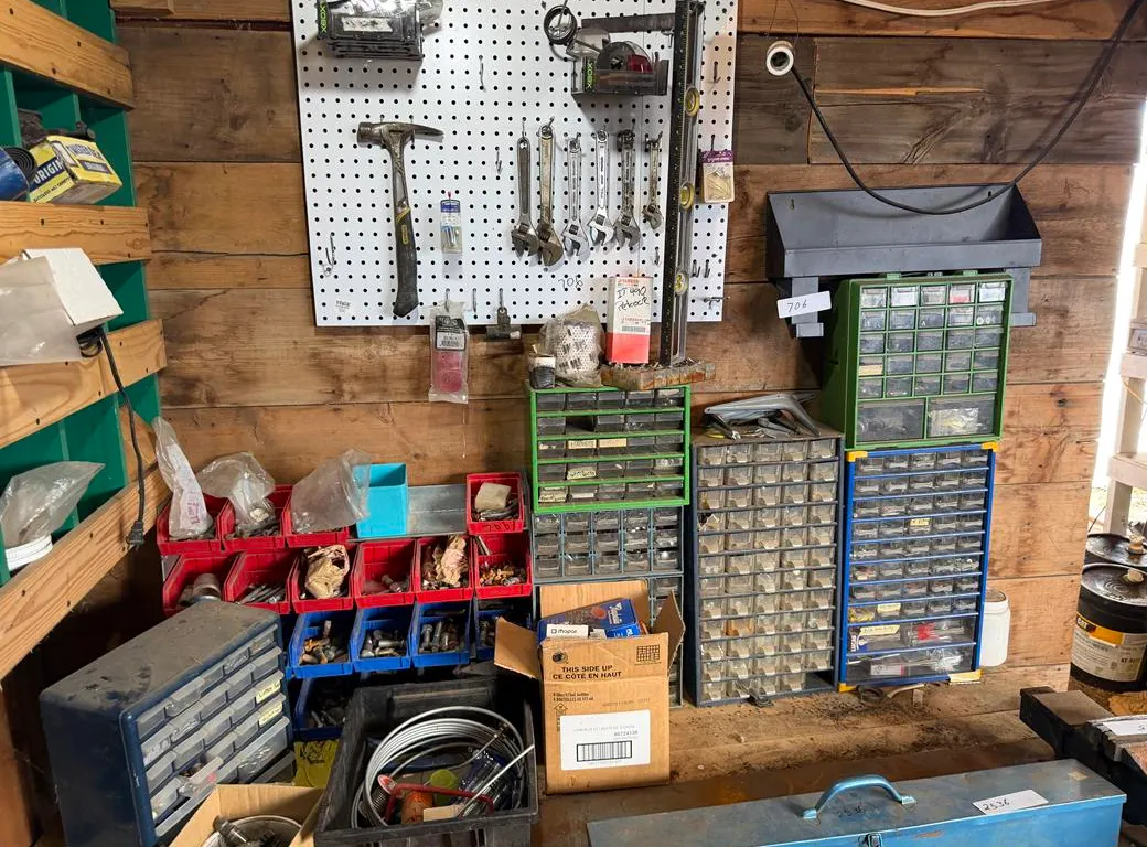 Hardware Bins and Tools on Pegboard