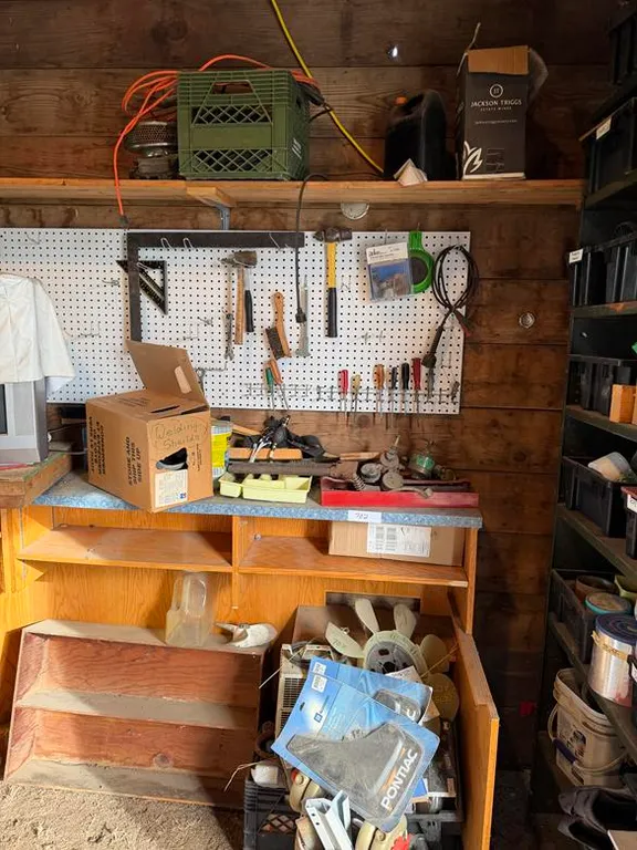 Hand Tools on Pegboard, Heater & Various Hardware