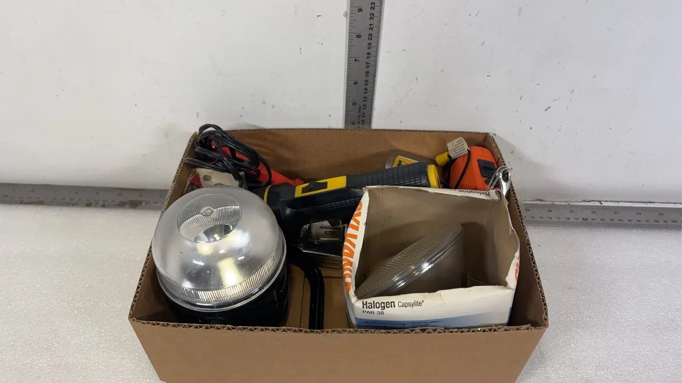 Light Bulbs, Measuring Tapes, Flashlight, Ect, Approx. 9 Items *Unreserved*