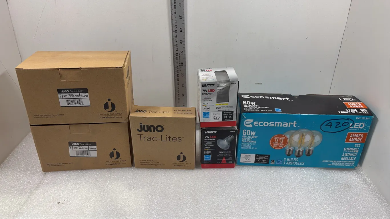 Box of Juno Track Lights and LED Bulbs *Unreserved*