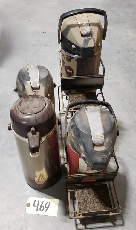 (4) Assorted Coffee Dispensers & Stand