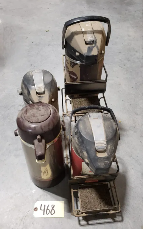 (4) Assorted Coffee Dispensers & Stand