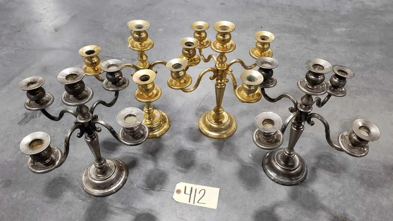 (4) Brass & Silver Candelabras