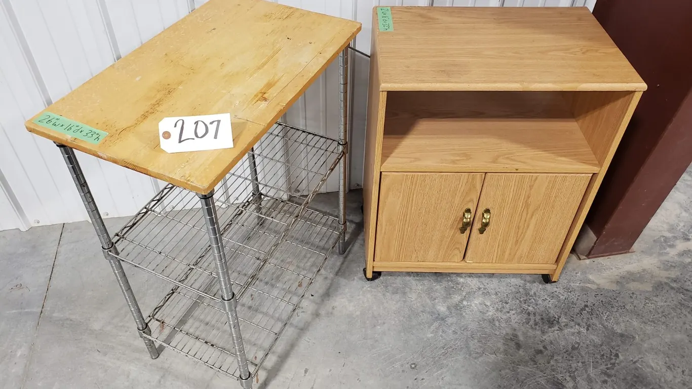 Metal Rack and Wood Cabinet Set