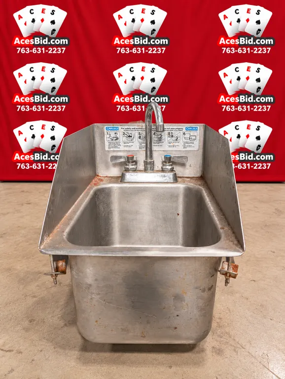 BK Industries Drop in Hand Sink with Side and Back Splash with Faucet - 12.5" x 18" x 16"